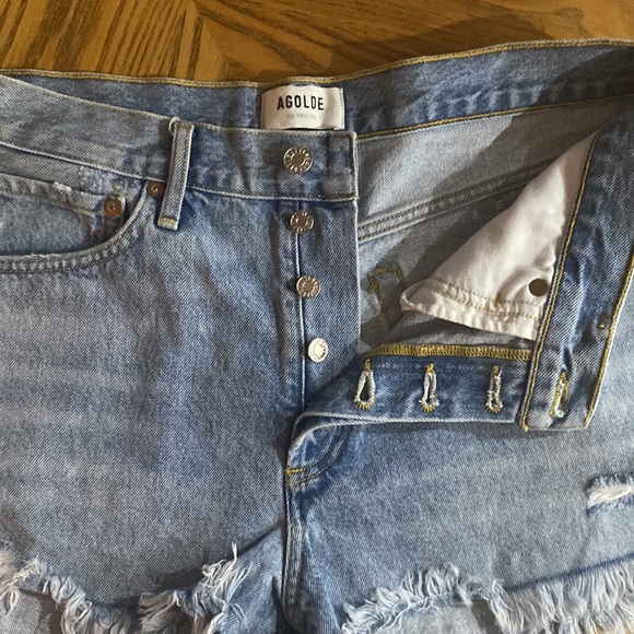 AGOLDE PARKER HIGH WAISTED BUTTON FLY DISTRESSED DENIM SHORTS SZ 28 - Picture 13 of 15